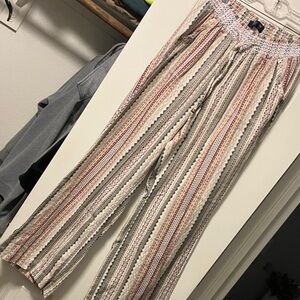 Striped Smocked-Waist Boho Pants - Cream & Multi
